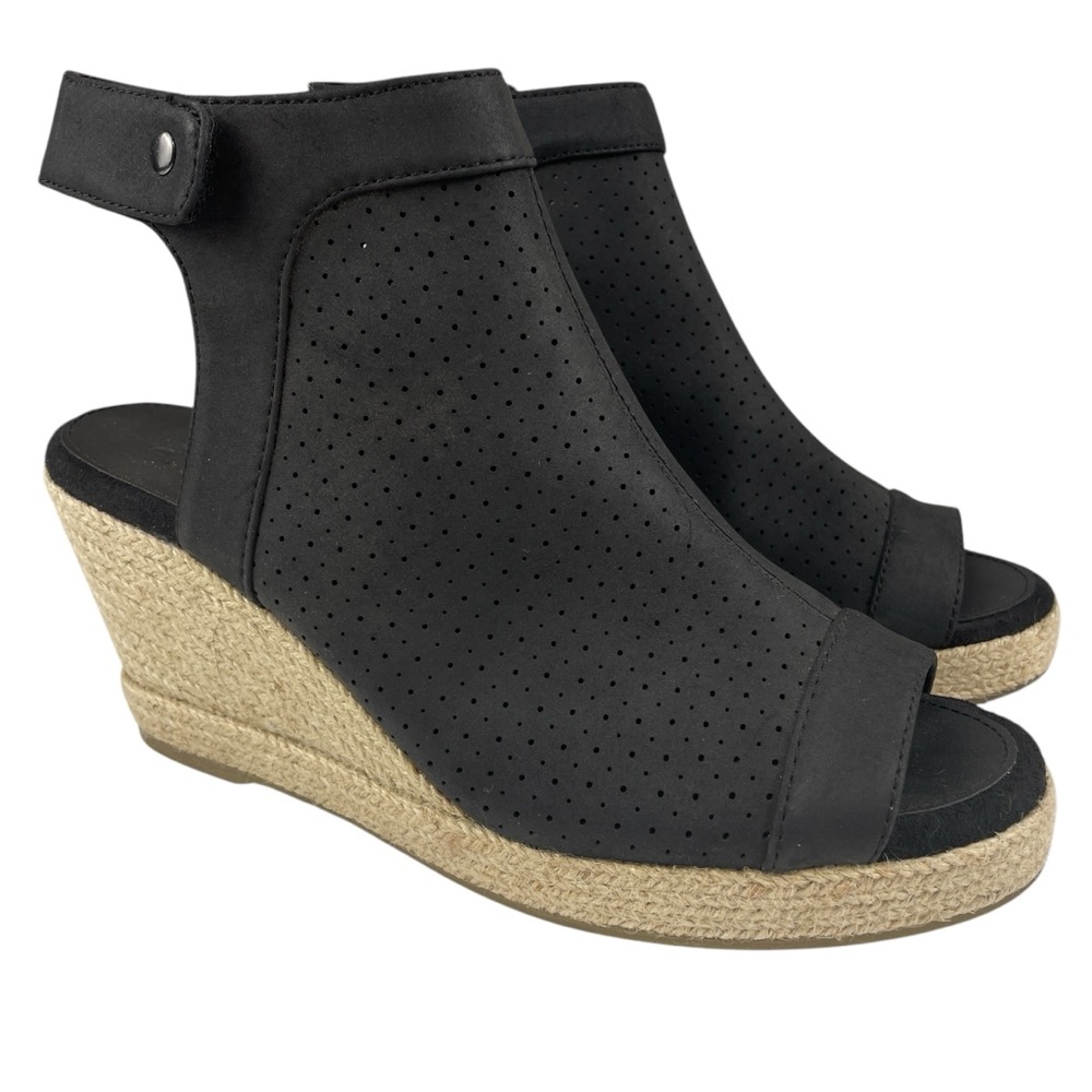 Skechers Womens Espadrille Open Toe Bootie Wedge Perforated Sandal Black Size 10